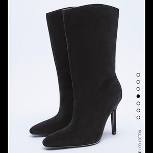 Zara cowboy split leather heeled ankle boot 7.5